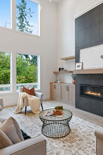 Michelle Hughes Interior Design | Cozy living room with fireplace